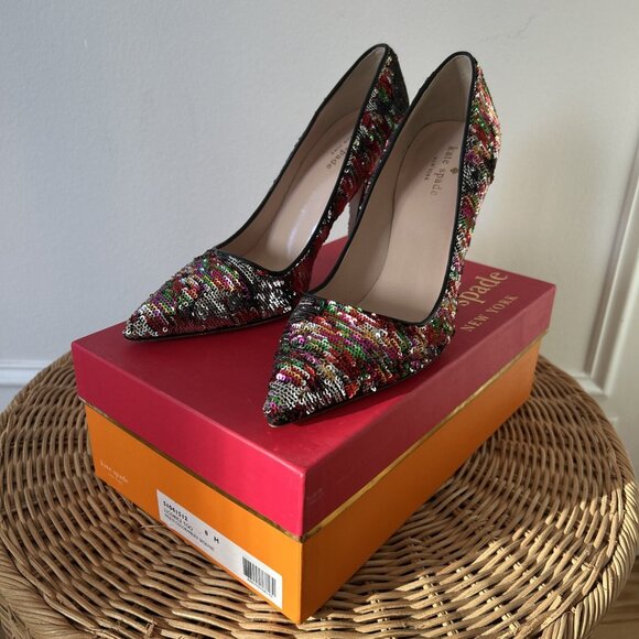 Kate Spade Heels Licorice Too Multi-Color Messy Sequins - Picture 1 of 11
